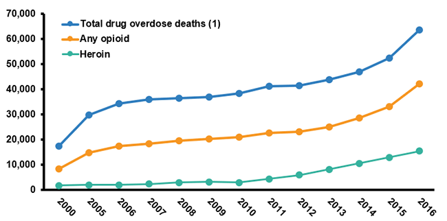 Number Of Drug Overdose Deaths, 2000-2016