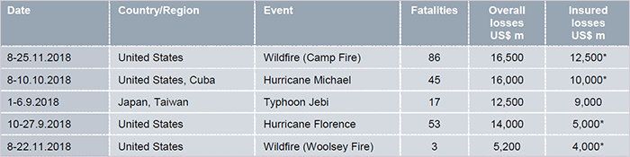 Top 5 World Costliest Natural Catastrophes By Insured Losses, 2018 (1)